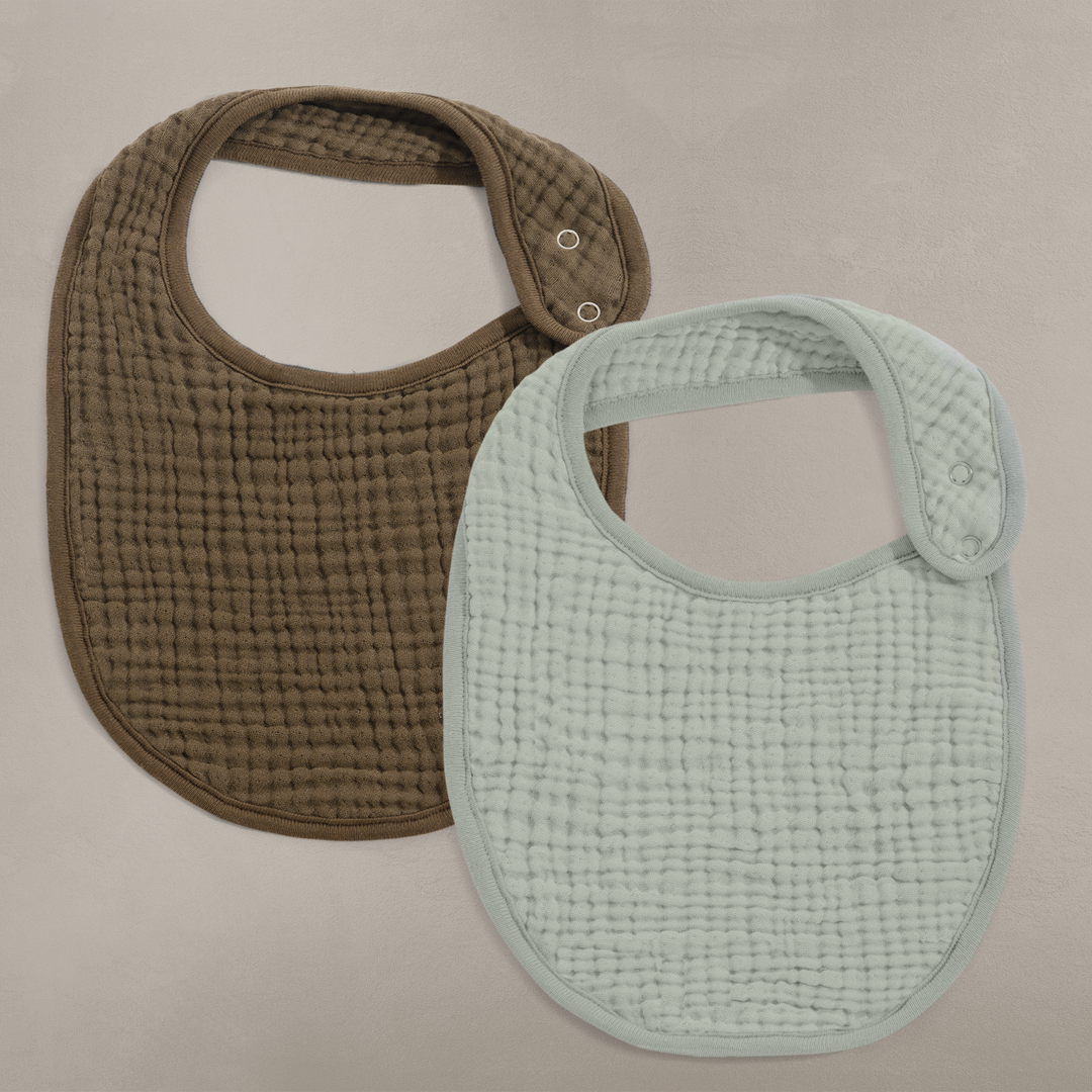 Oilo Bark Brown & Sea Moss Sage Green | Premium Muslin Bib 2-Pack