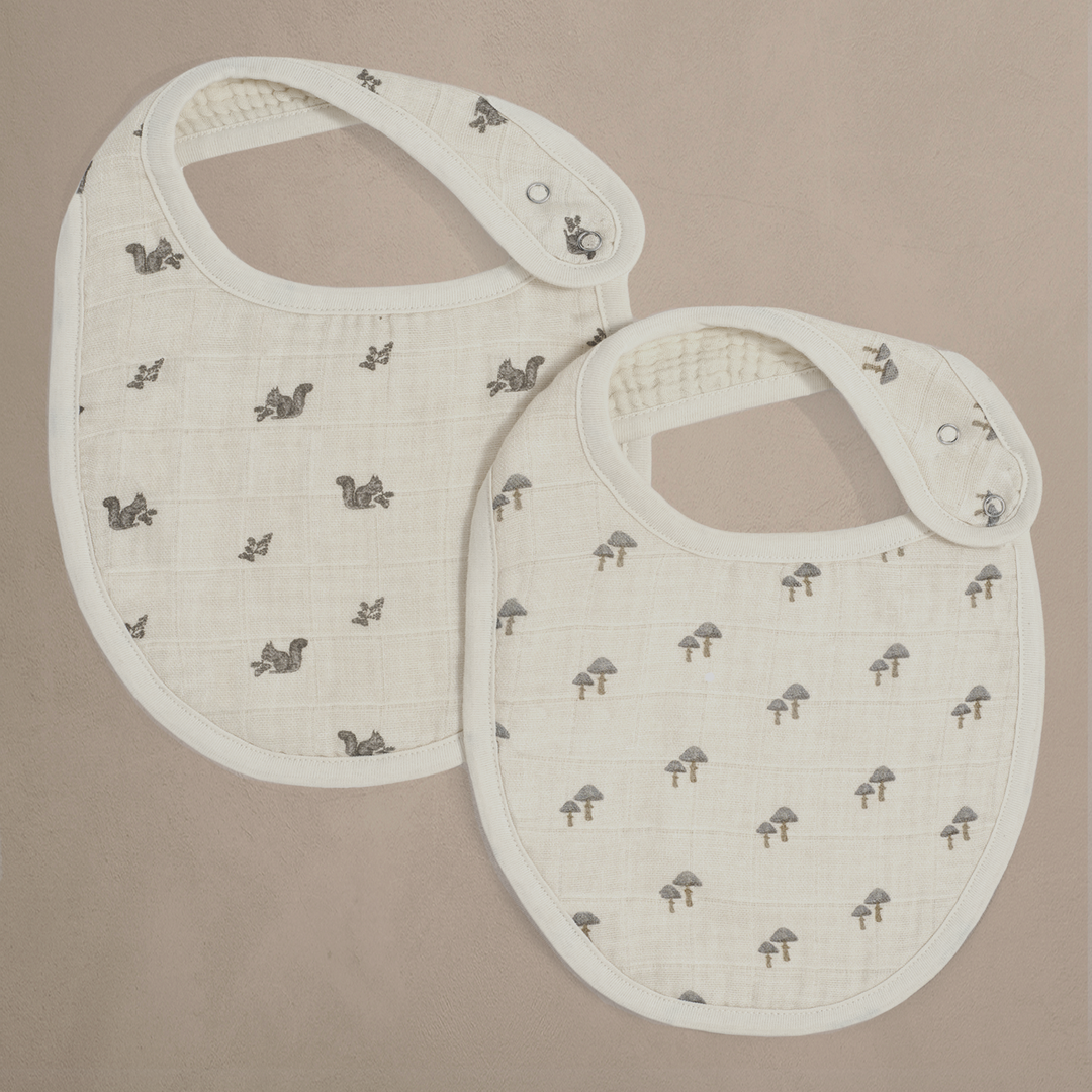 Oilo Squirrel & Mushroom | Premium Muslin Bib 2-Pack