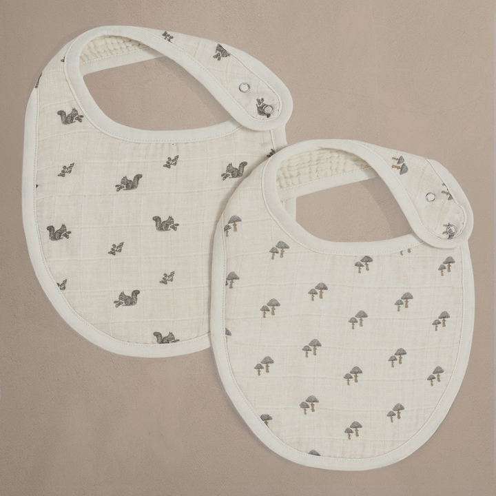 Oilo Squirrel & Mushroom | Premium Muslin Bib 2-Pack