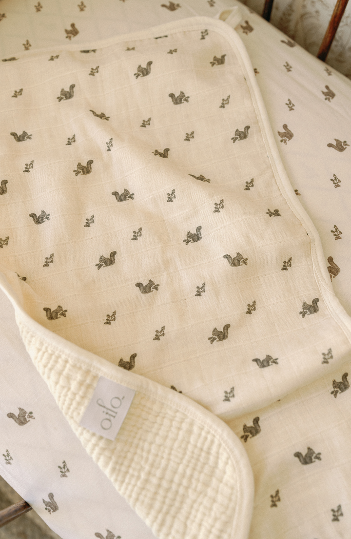 Oilo Squirrel & Mushroom | Premium Muslin Burp Cloth 2-Pack