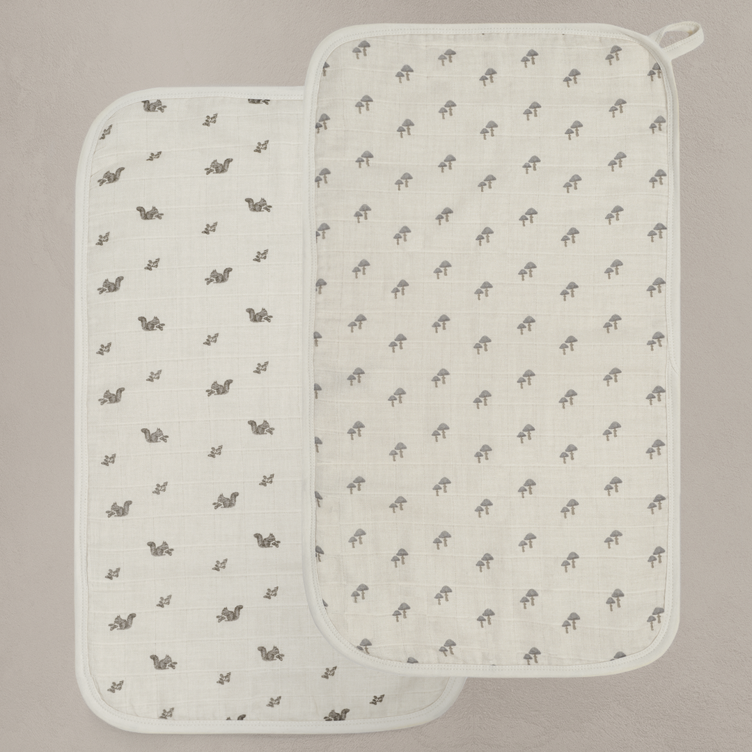 Oilo Squirrel & Mushroom | Premium Muslin Burp Cloth 2-Pack