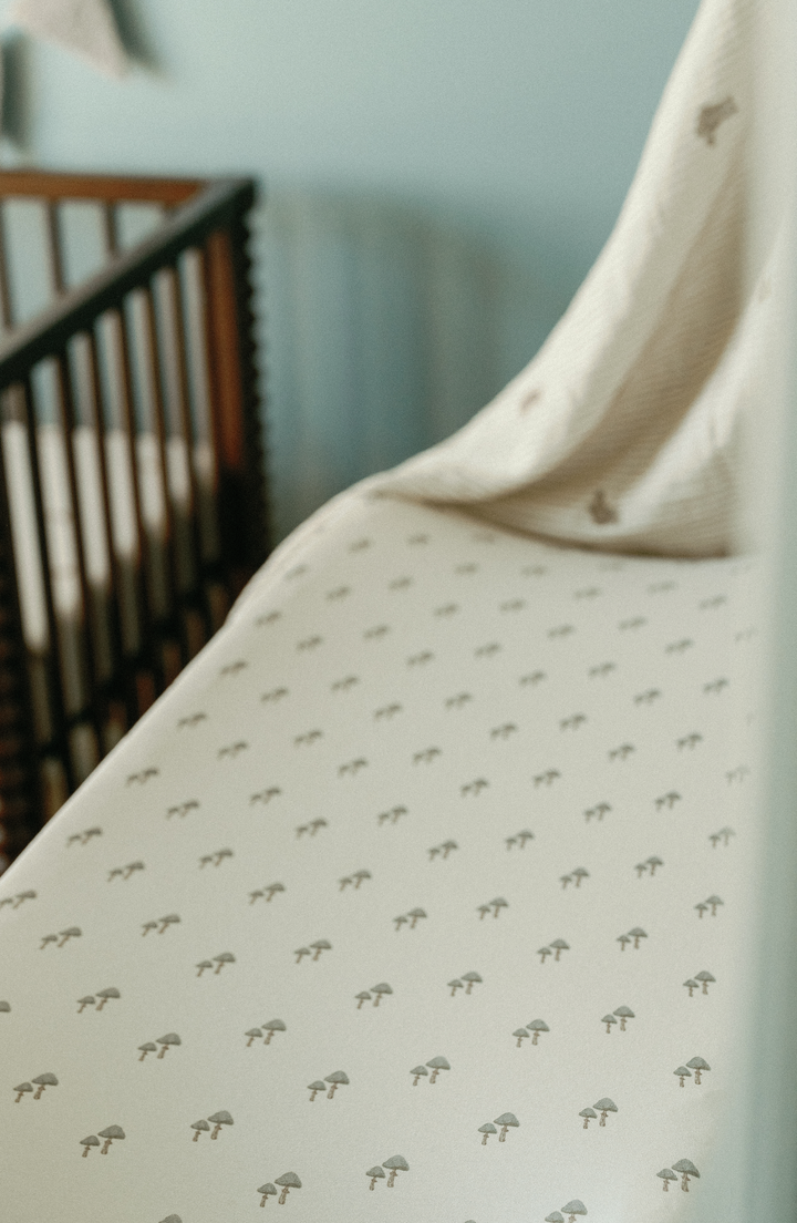Oilo Mushroom Nursery | Convertible Bassinet Sheet & Changing Pad Cover