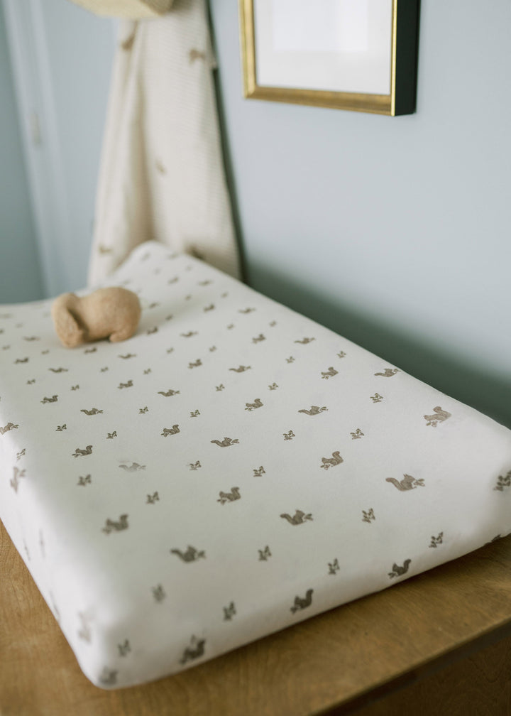 Oilo Squirrel Nursery | Convertible Bassinet Sheet & Changing Pad Cover