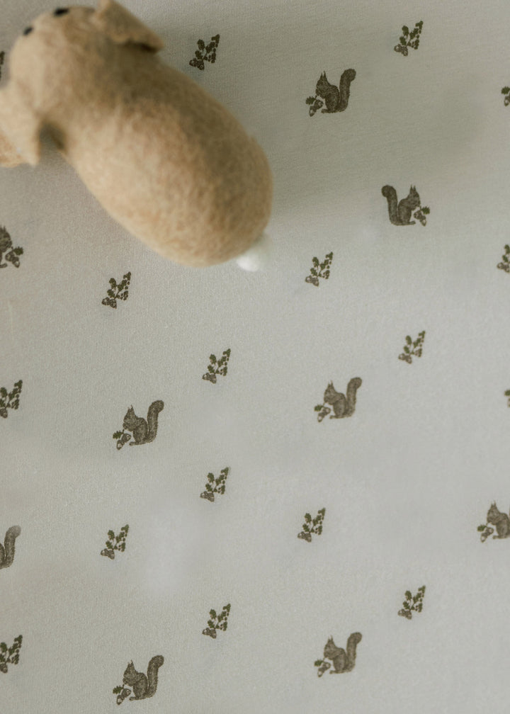 Oilo Squirrel Nursery | Convertible Bassinet Sheet & Changing Pad Cover