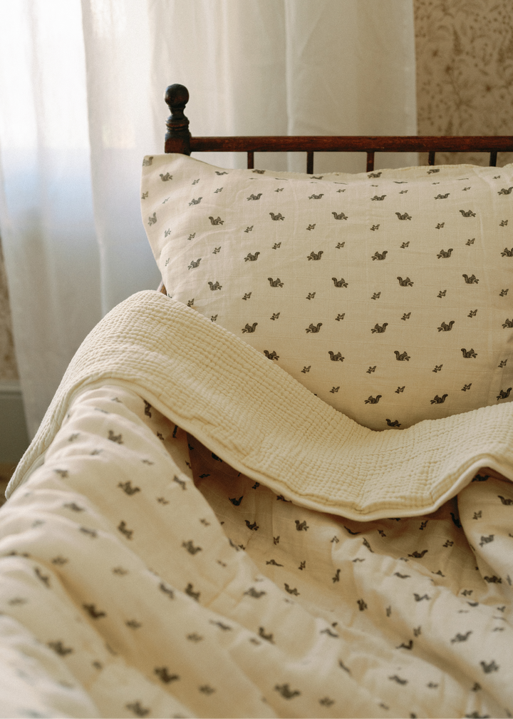 Oilo Squirrel | Premium Muslin Crib Quilt & Sham Set