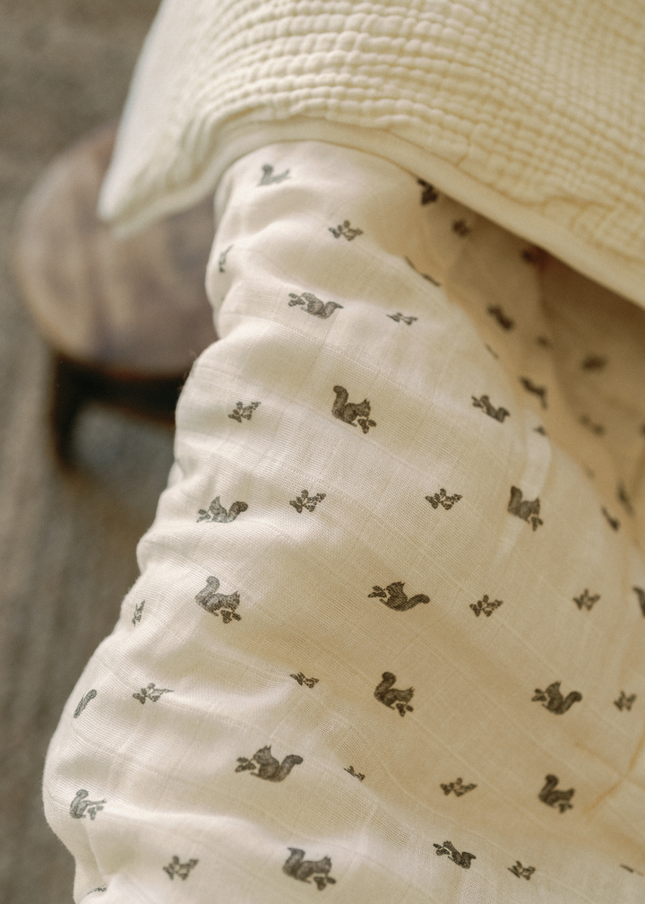 Oilo Squirrel | Premium Muslin Crib Quilt & Sham Set