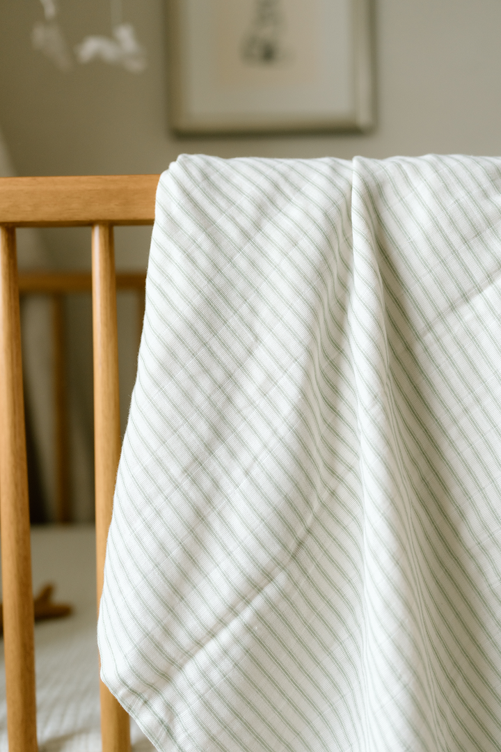 Oilo Dainty Floral & Sea Moss Sage Green Stripe | Muslin Swaddle Blanket Set