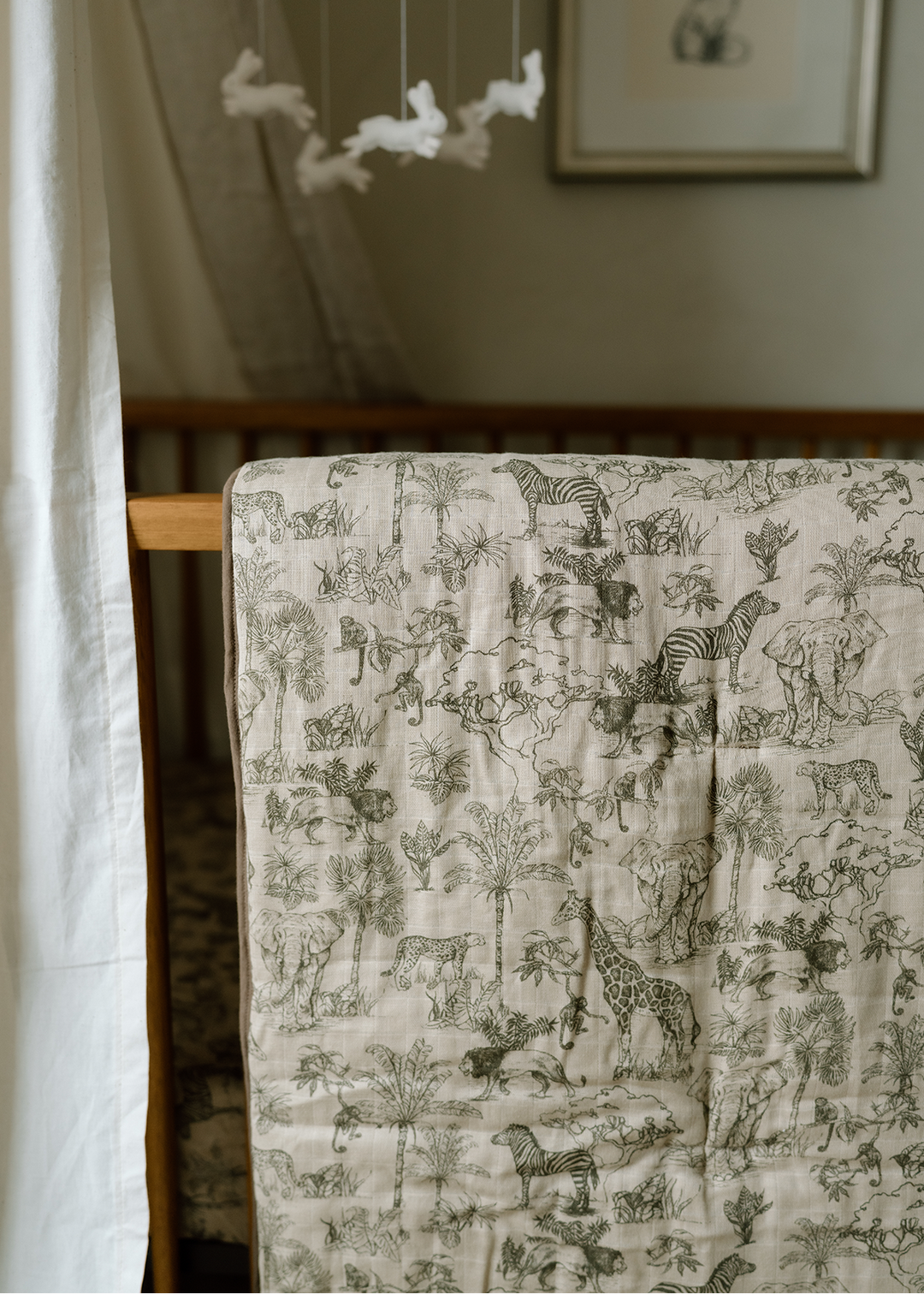 Oilo Vintage Safari Nursery | Premium Muslin Crib Quilt & Sham Set