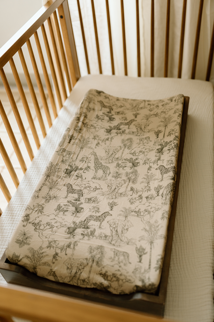 Oilo Vintage Safari Nursery | Convertible Bassinet Sheet & Changing Pad Cover