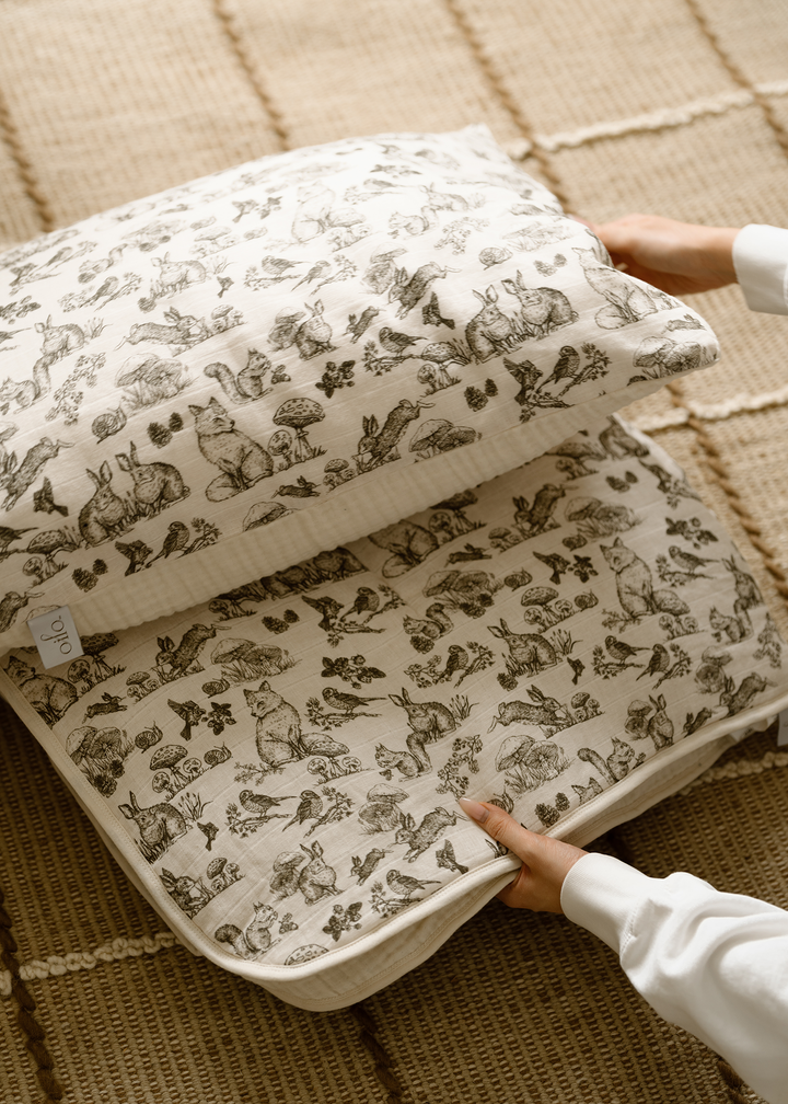 Oilo Woodland Nursery | Premium Muslin Crib Quilt & Sham Set