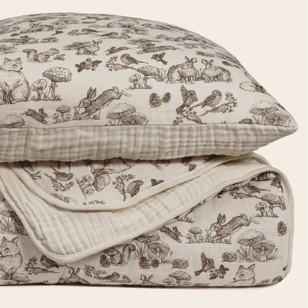 Oilo Woodland Nursery | Premium Muslin Crib Quilt & Sham Set