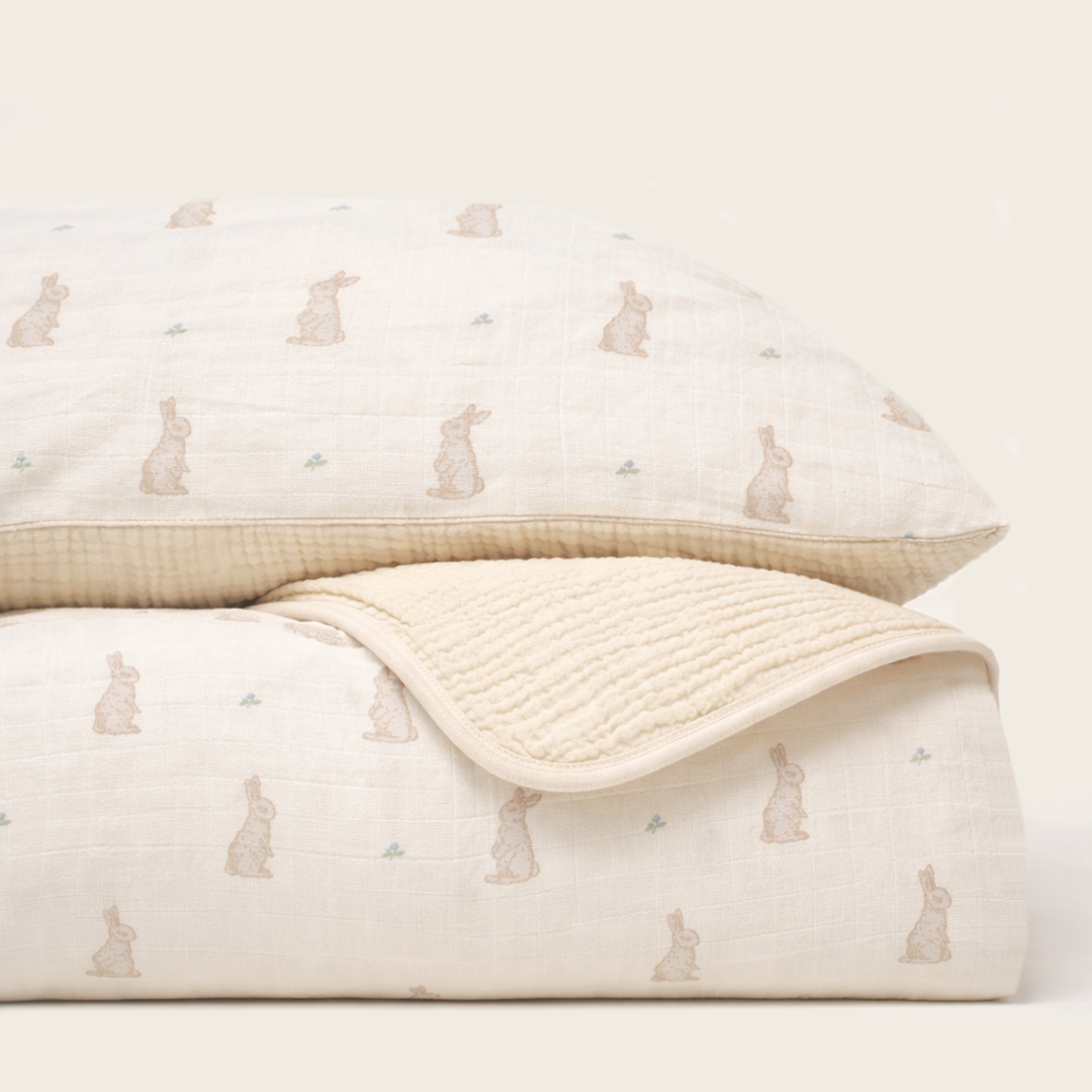 Oilo Bunny | Premium Muslin Crib Quilt & Sham Set