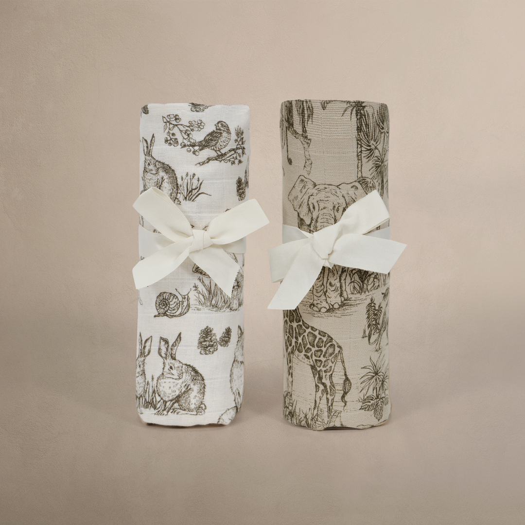 Oilo Vintage Safari & Woodland Nursery | Muslin Swaddle Blanket Set