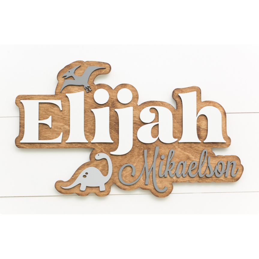 Sugar + Maple Bubble Wood Sign | Dinosaur