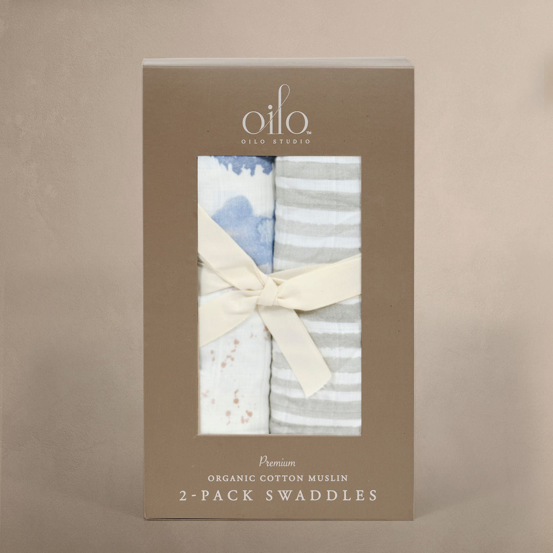 Oilo Misty Mountain & Ink Stripe | Muslin Swaddle Blanket Set