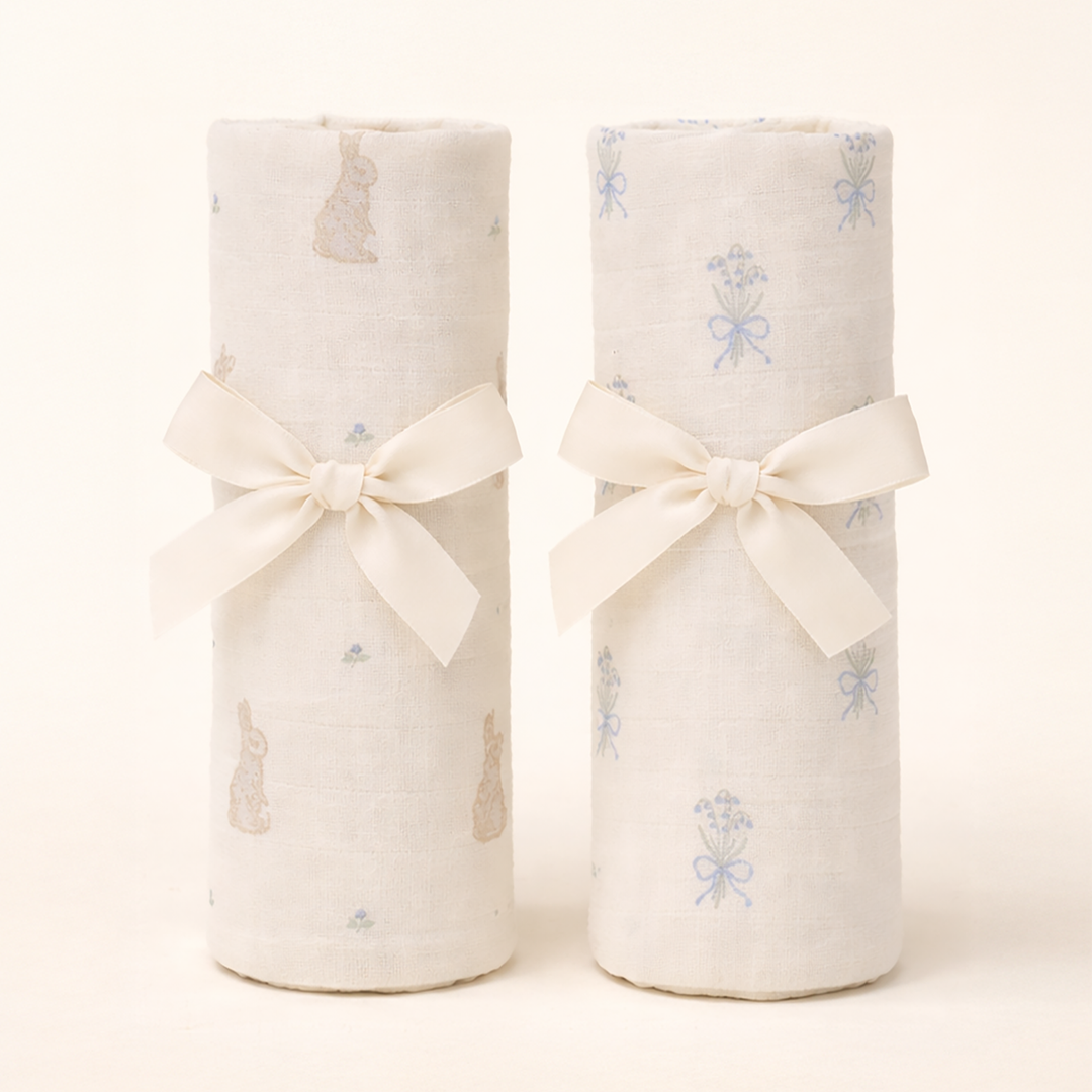 Oilo Bunny & Lily of the Valley | Muslin Swaddle Blanket Set
