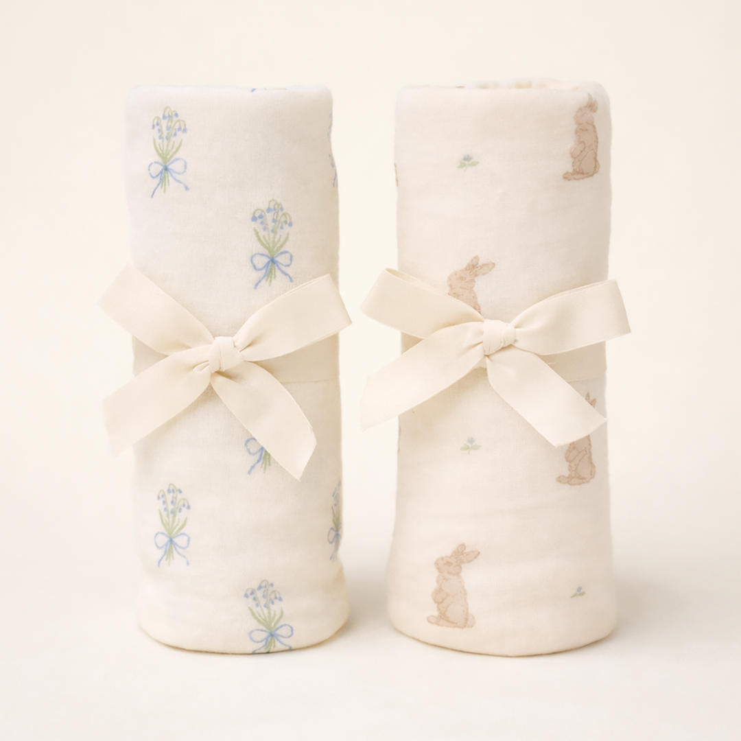 Oilo Bunny & Lily of the Valley | Jersey Swaddle Blanket Set