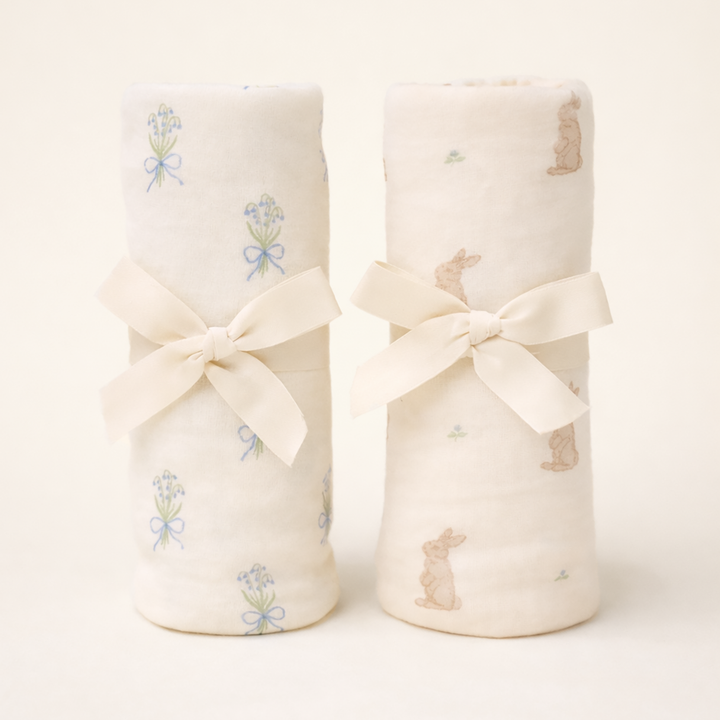 Oilo Bunny & Lily of the Valley | Jersey Swaddle Blanket Set
