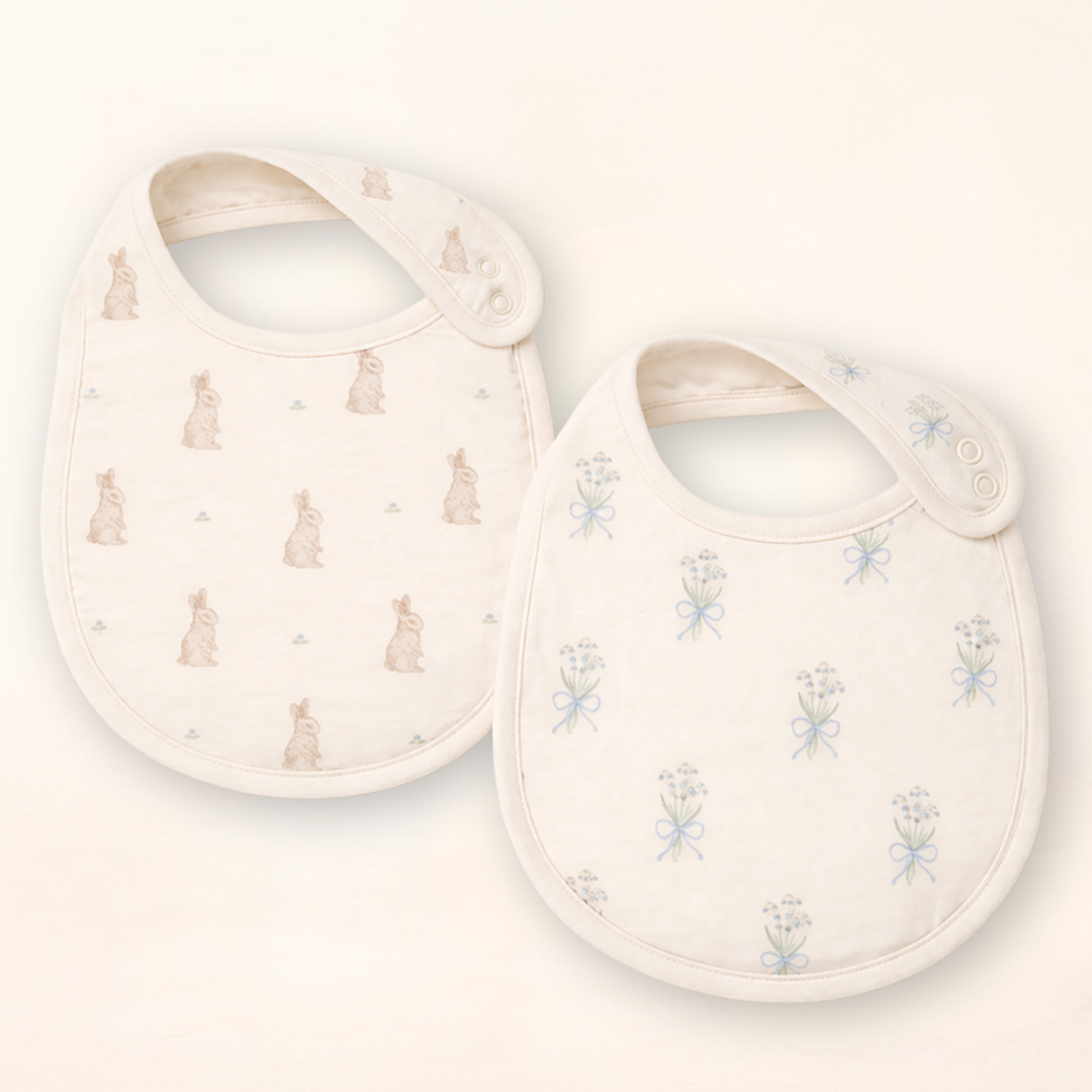 Oilo Bunny & Lily of the Valley | Premium Muslin Bib 2-Pack