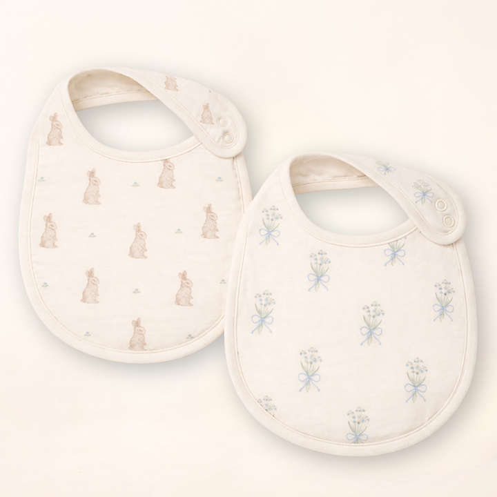 Oilo Bunny & Lily of the Valley | Premium Muslin Bib 2-Pack