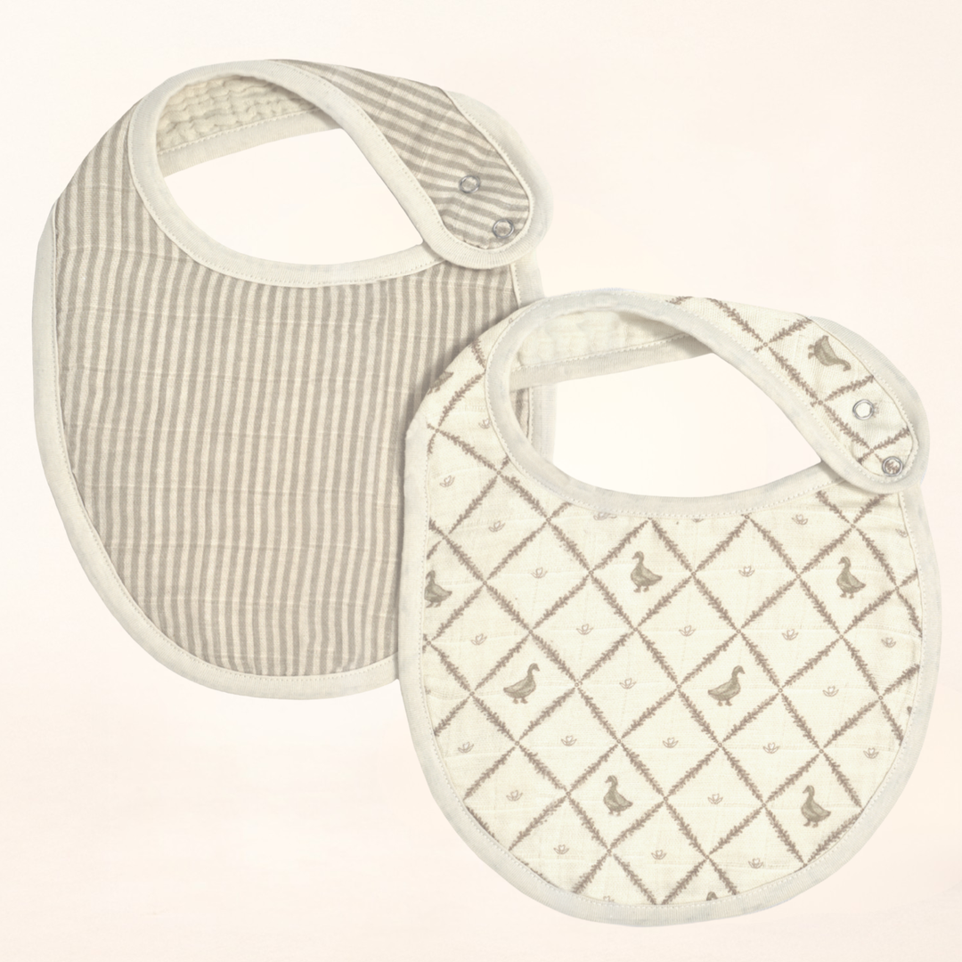 Oilo Bears & Butter Yellow Ducks | Premium Muslin Bib 2-Pack
