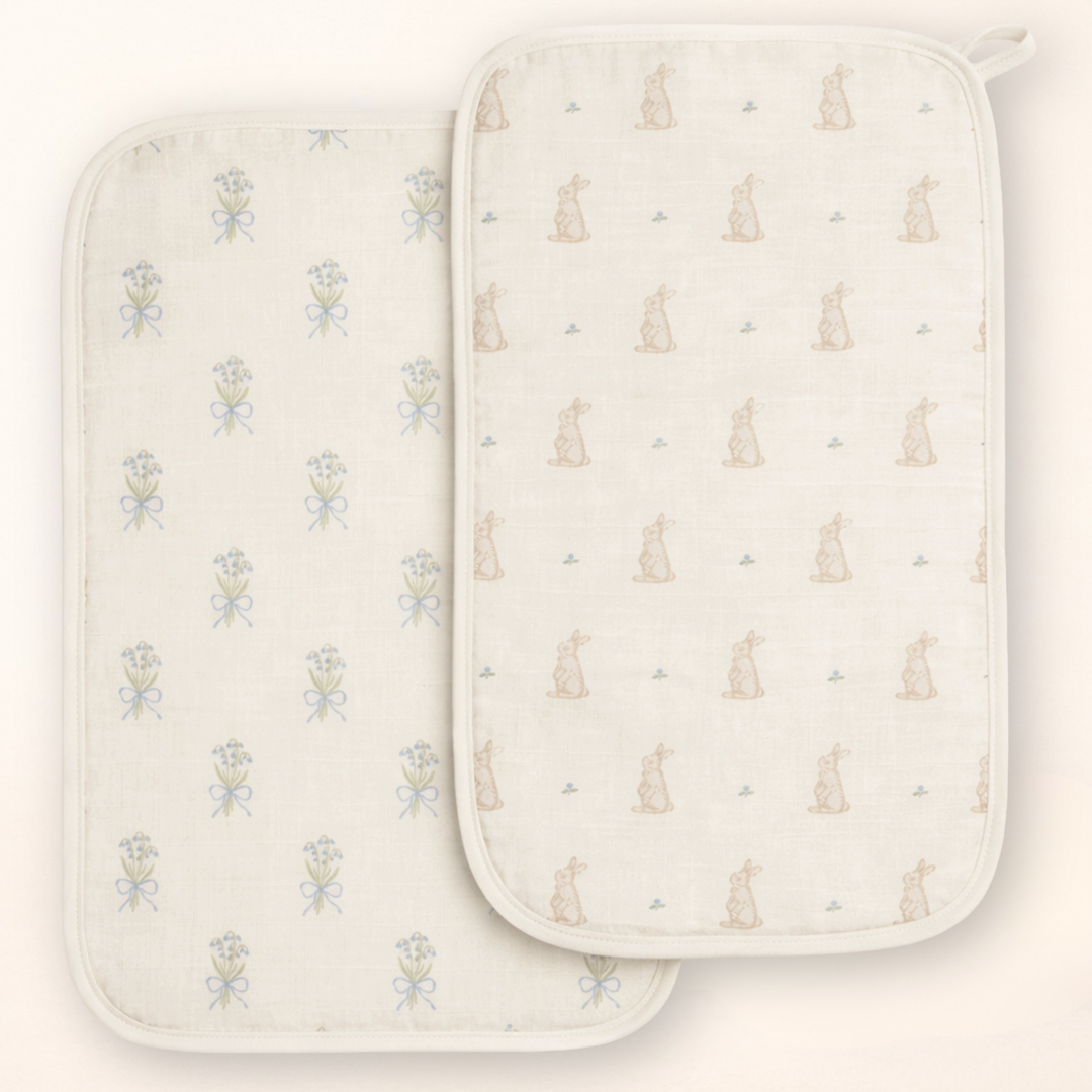 Oilo Bunny & Lily of the Valley | Premium Muslin Burp Cloth 2-Pack