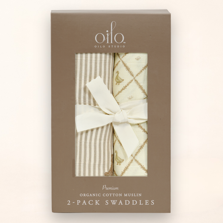 Oilo Bear & Butter Yellow Duck | Muslin Swaddle Blanket Set