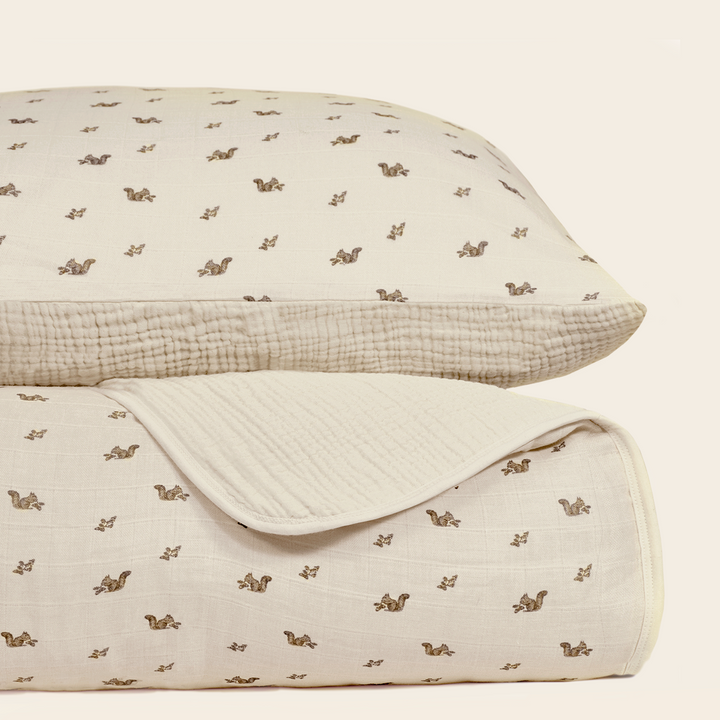 Oilo Squirrel | Premium Muslin Crib Quilt & Sham Set