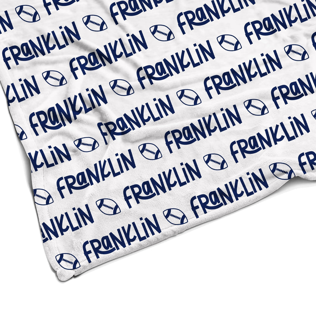 Sugar + Maple Plush Minky Fleece Personalized Blanket | Football Icon Repeating Name