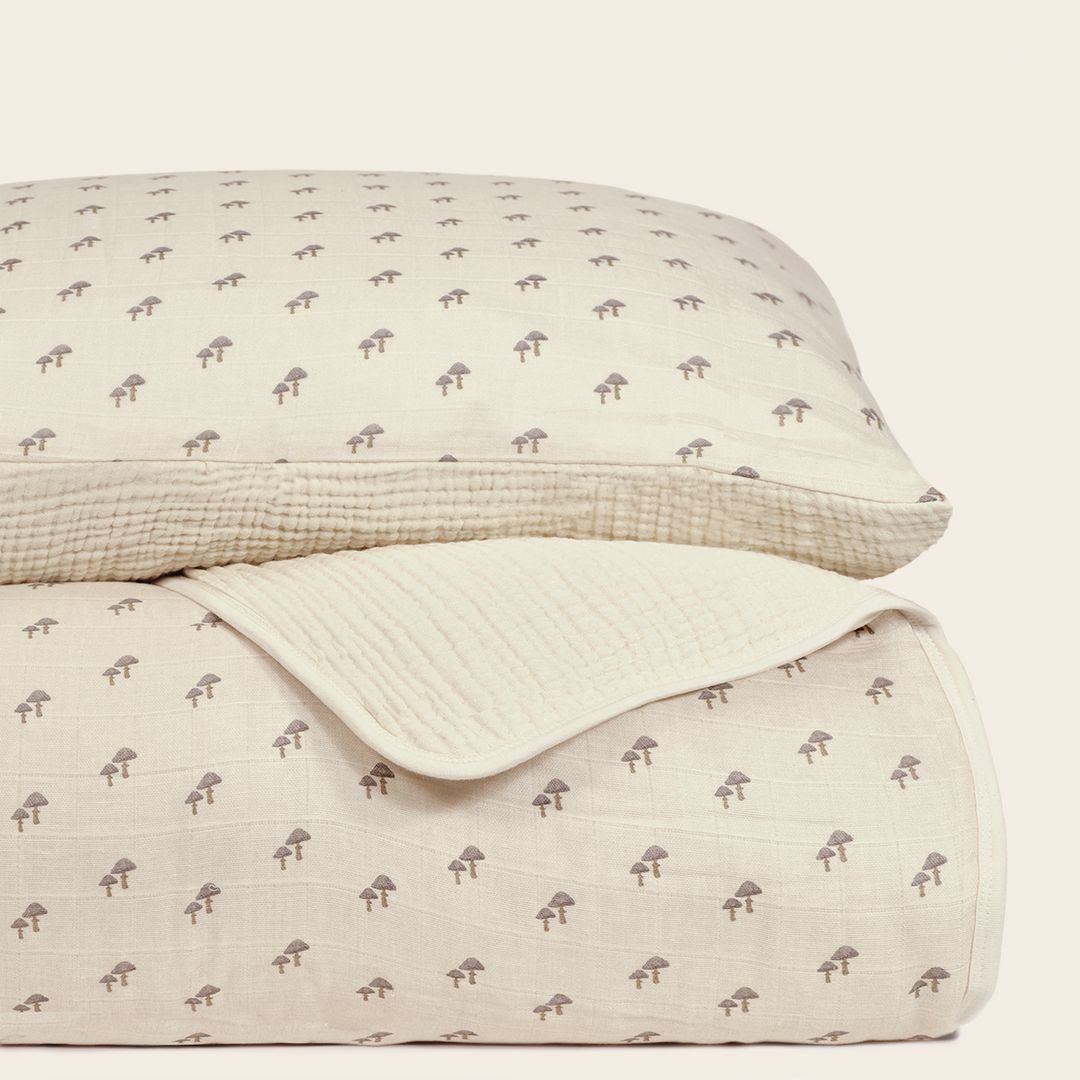 Oilo Mushroom | Premium Muslin Crib Quilt & Sham Set