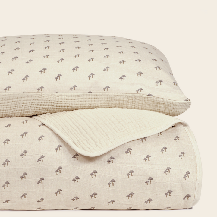 Oilo Mushroom | Premium Muslin Crib Quilt & Sham Set