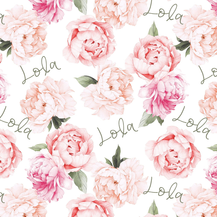 Sugar + Maple Plush Minky Fleece Personalized Blanket | Peonies