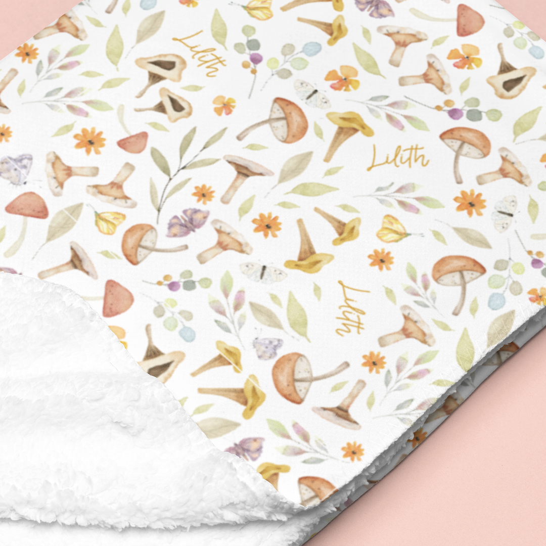 Sugar + Maple Sherpa-Lined Personalized Blanket | Whimsical Mushroom
