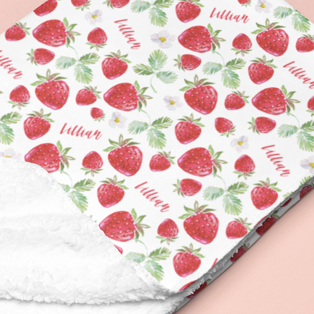 Sugar + Maple Sherpa-Lined Personalized Blanket | Sweet Strawberry