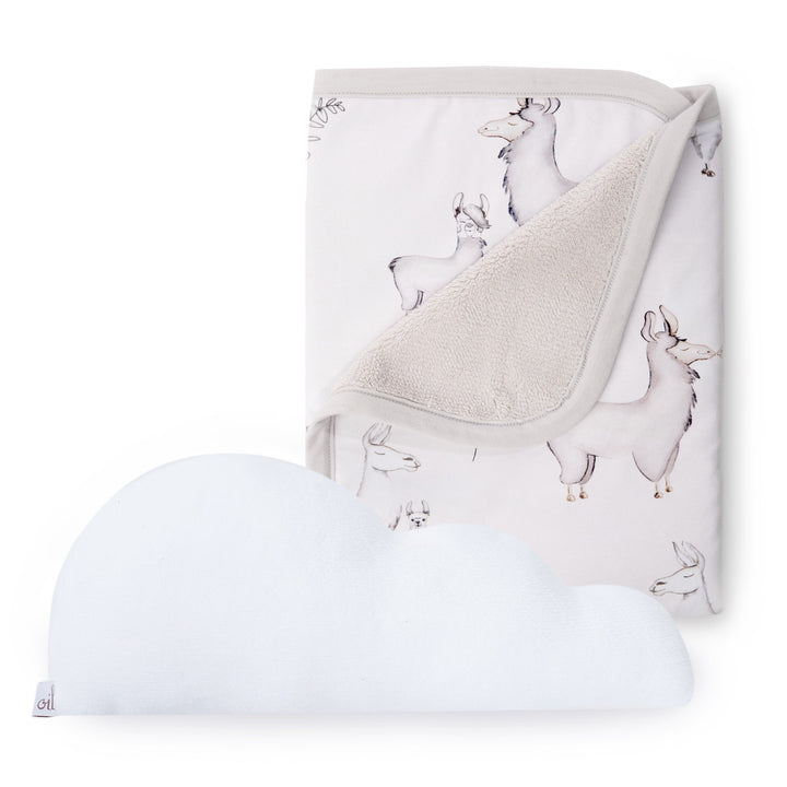 Oilo Llama Cuddle Blanket + White Cloud Pillow